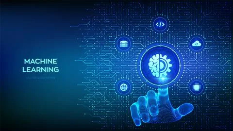 Machine learning. AI Artificial Intelligence. Deep learning. Big Data, neur.. Stock Illustration