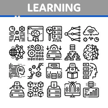 Machine Learning Ai Collection Icons Set Vector Stock Illustration