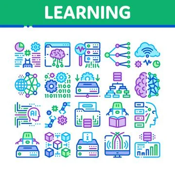 Machine Learning Ai Collection Icons Set Vector Stockillustratie