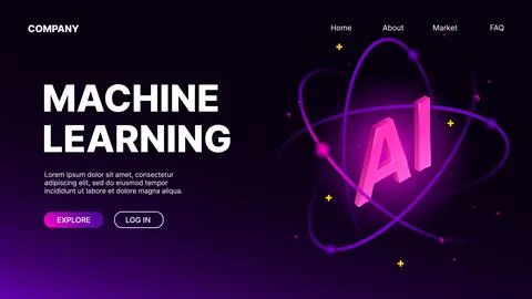Machine Learning. AI Web Banner, Landing page Template イラスト素材