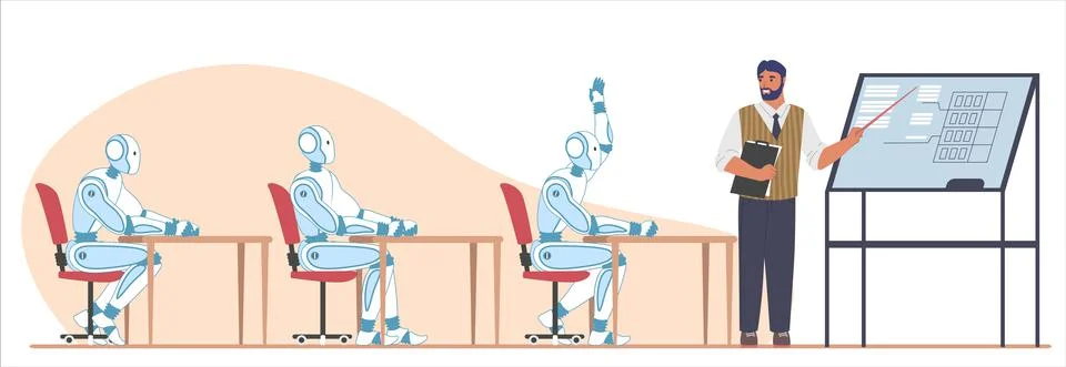 Machine learning algorithm, flat vector illustration. Artificial intelligence Stock Illustration