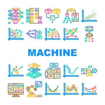 Machine learning algorithm model icons set vector Stock Illustration