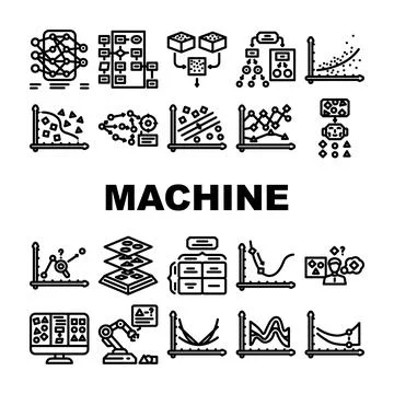 Machine learning algorithm model icons set vector イラスト素材
