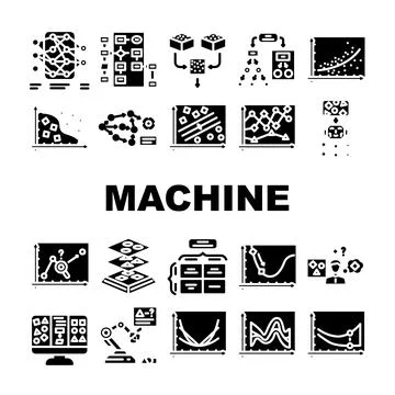Machine learning algorithm model icons set vector Stock Illustration