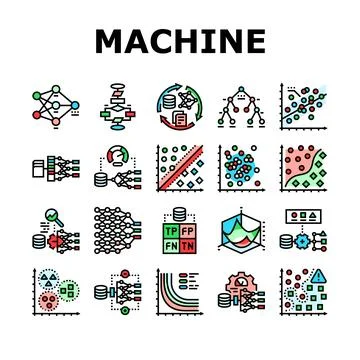 Machine learning algorithm model icons set vector イラスト素材