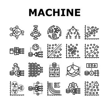 Machine learning algorithm model icons set vector イラスト素材