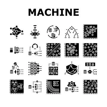 Machine learning algorithm model icons set vector イラスト素材