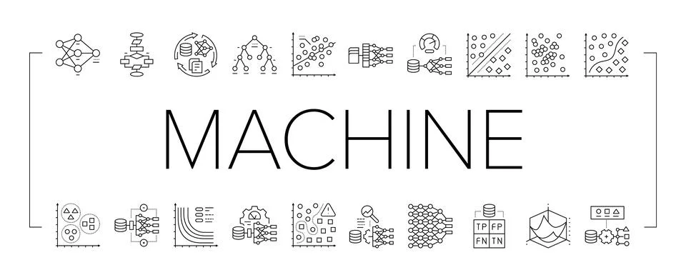 Machine learning algorithm model icons set vector イラスト素材