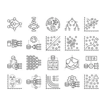 Machine learning algorithm model icons set vector イラスト素材