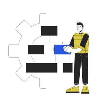 Machine learning algorithms line concept vector spot illustration Stock Illustration