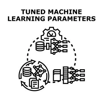 Machine learning algorithms process data, refining hyperparameters through it Stock Illustration