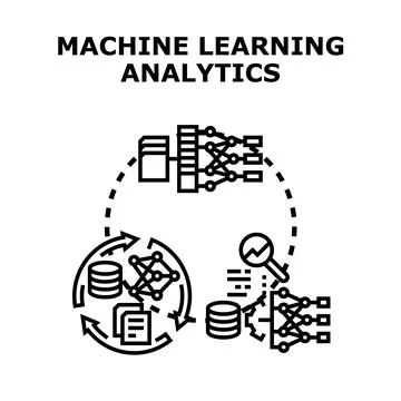 Machine learning analytics processing data information technology Stock Illustration