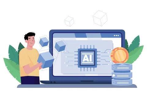 Machine learning analyzes big data for insights. Stock Illustration