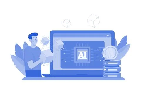 Machine learning analyzes big data for insights. Stock Illustration