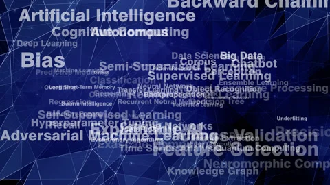 Machine learning and ai algorithm future of artificial intelligence letterings Vídeo Stock 270156417