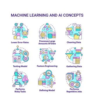 Machine learning and AI concept icons set イラスト素材