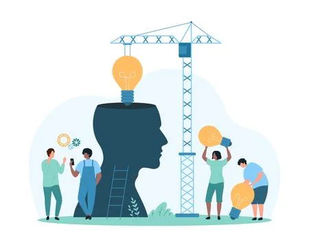 Machine learning and AI improvement, software update, tiny change light bulbs Stock Illustration