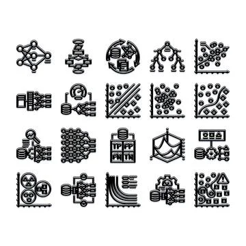 Machine learning and artificial intelligence data science icons Illustrazione stock