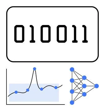 Machine Learning and Data Science Binary Code, Graph, and Network Diagram V.. Stock Illustration