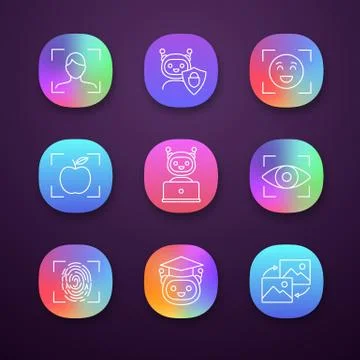 Machine learning app icons set イラスト素材