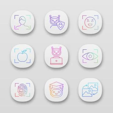 Machine learning app icons set イラスト素材