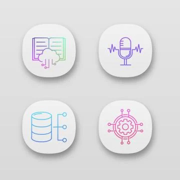 Machine learning app icons set Stock Illustration
