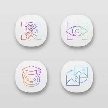 Machine learning app icons set Stock Illustration