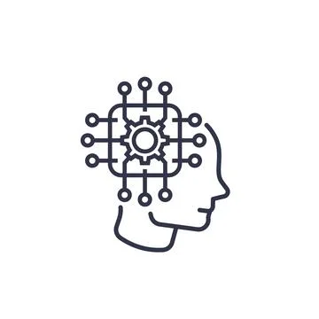 Machine learning, artificial intelligence, AI vector icon, linear 库存插图