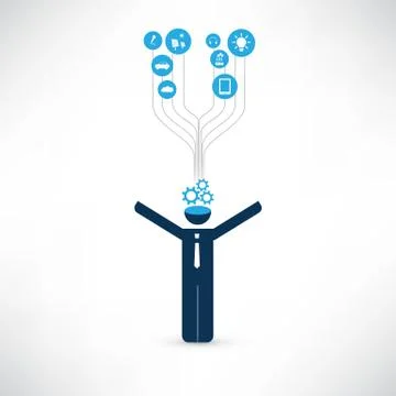 Machine Learning, Artificial Intelligence and Networks Design Concept with Icons Stock Illustration