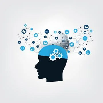 Machine Learning, Artificial Intelligence and Networks Design Concept Stock Illustration