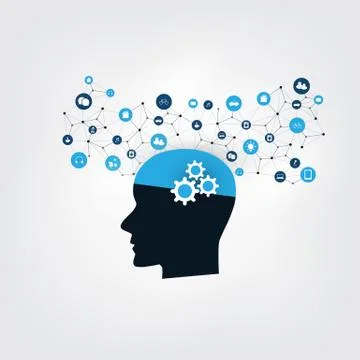 Machine Learning, Artificial Intelligence and Networks Design Concept Illustrazione stock