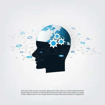 Machine Learning, Artificial Intelligence and Networks Design Concept Stock Illustration