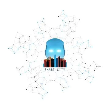 Machine Learning, Artificial Intelligence and IoT Networks Design Concept Stock Illustration