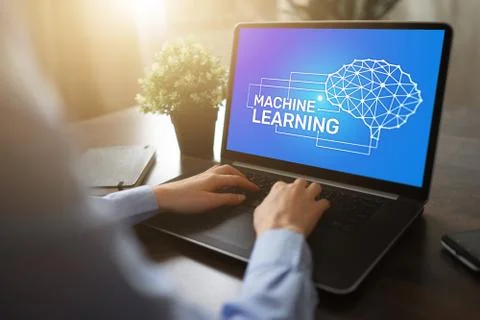 Machine learning, artificial intelligence and smart technology concept on device Stock Photos
