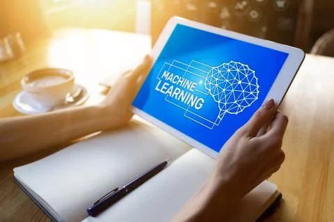 Machine learning, artificial intelligence and smart technology concept on device 스톡 사진