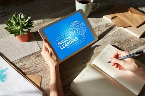 Machine learning, artificial intelligence and smart technology concept on device Foto stock