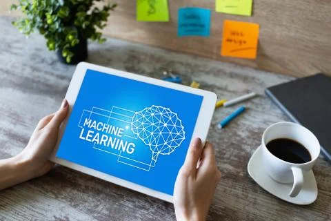 Machine learning, artificial intelligence and smart technology concept on device Foto stock