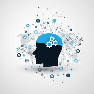 Machine Learning, Artificial Intelligence, Cloud Computing and Networks Design Ilustração Stock