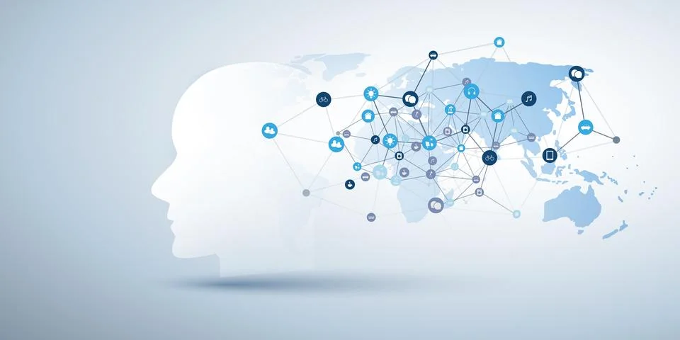 Machine Learning, Artificial Intelligence, Cloud Computing and IoT Networks.. Stock Illustration