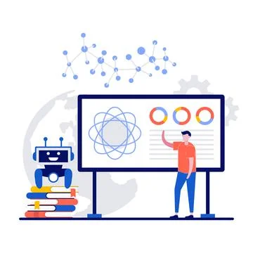 Machine learning, artificial intelligence, computer science concepts with c.. Illustrazione stock