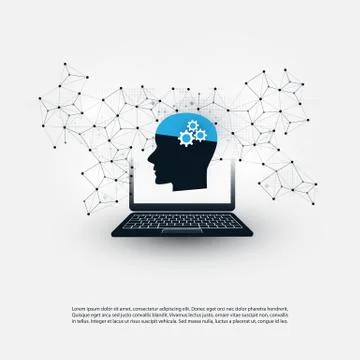 Machine Learning, Artificial Intelligence, Global Digital Network Communication Illustrazione stock