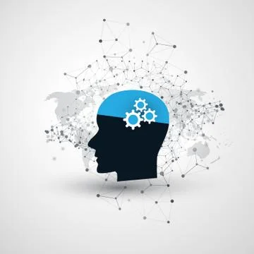 Machine Learning, Artificial Intelligence, Global Digital Network Communication イラスト素材