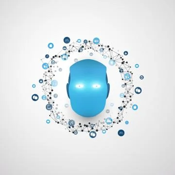 Machine Learning, Artificial Intelligence Smart Technology and Digital Networks  Stock Illustration