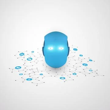 Machine Learning, Artificial Intelligence Smart Technology and Digital Networks  스톡 일러스트