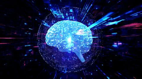 Machine Learning - Artificial Intelligence - Virtual Brain on Abstract Backgr Illustrazione stock