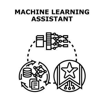 Machine learning assistant algorithm processing data concept Ilustración de archivo