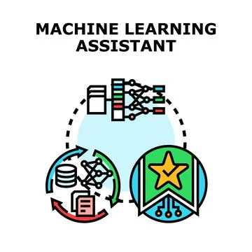 Machine learning assistant algorithm processing data concept Stock Illustration