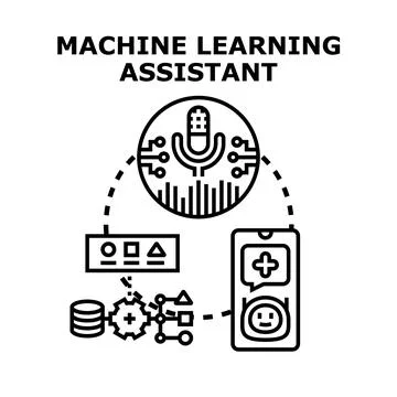 Machine learning assistant concept with artificial intelligence processing da Stock Illustration
