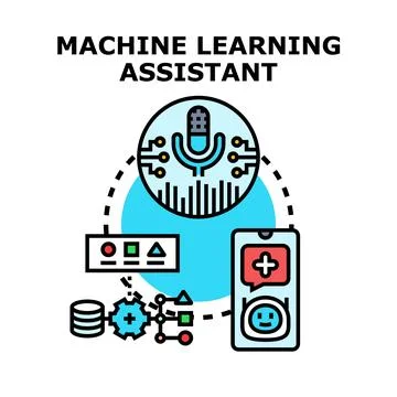 Machine learning assistant concept with artificial intelligence processing da Stock Illustration