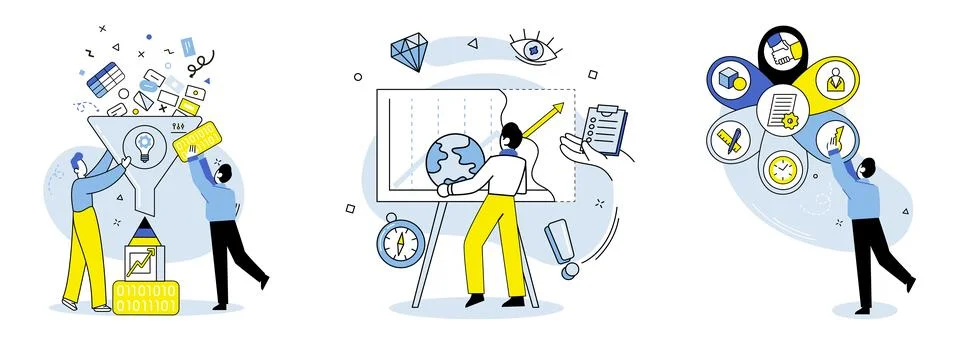 Machine learning. Big data analytics combined with machine learning algorithms Stock Illustration